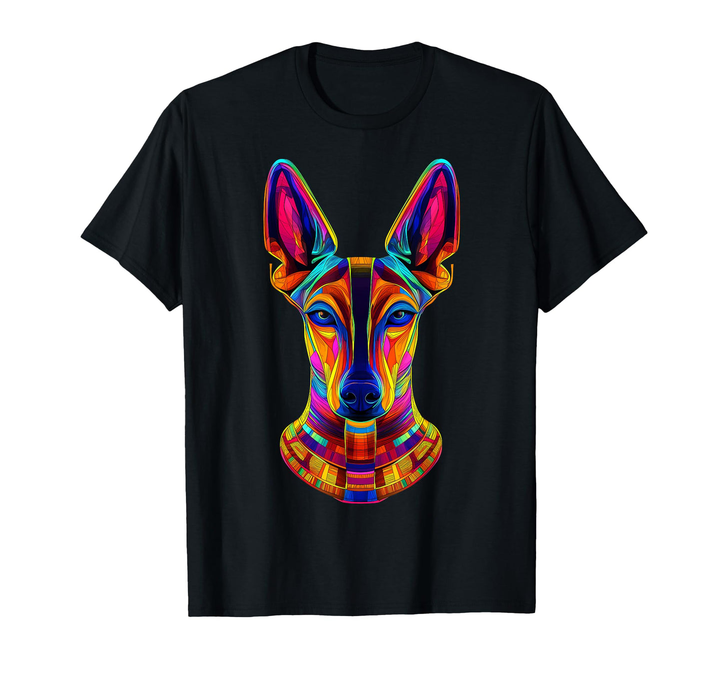 Colorful Pharaoh Hound Face Egyptian Dog Lover Black T-Shirt for Men Women Kids
