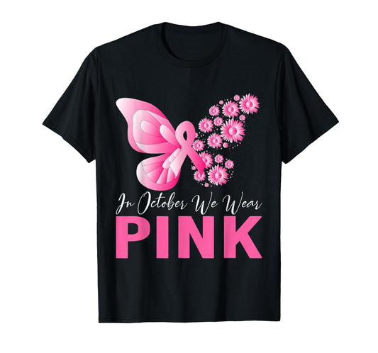 In October We Wear Pink Butterfly Breast Cancer Awareness T-Shirt