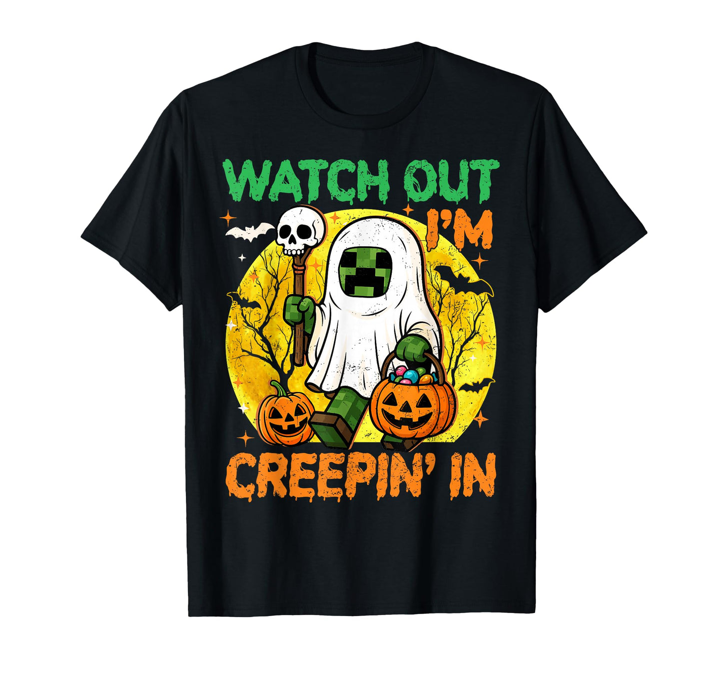 Boys Halloween Shirt Kids Game Pixel Ghost Creepin in Spooky T-Shirt