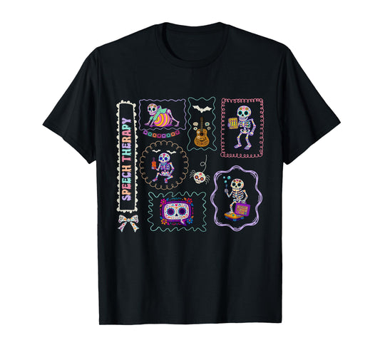 Coquette Stamp Skeleton Speech Therapy Halloween SLP ABA T-Shirt