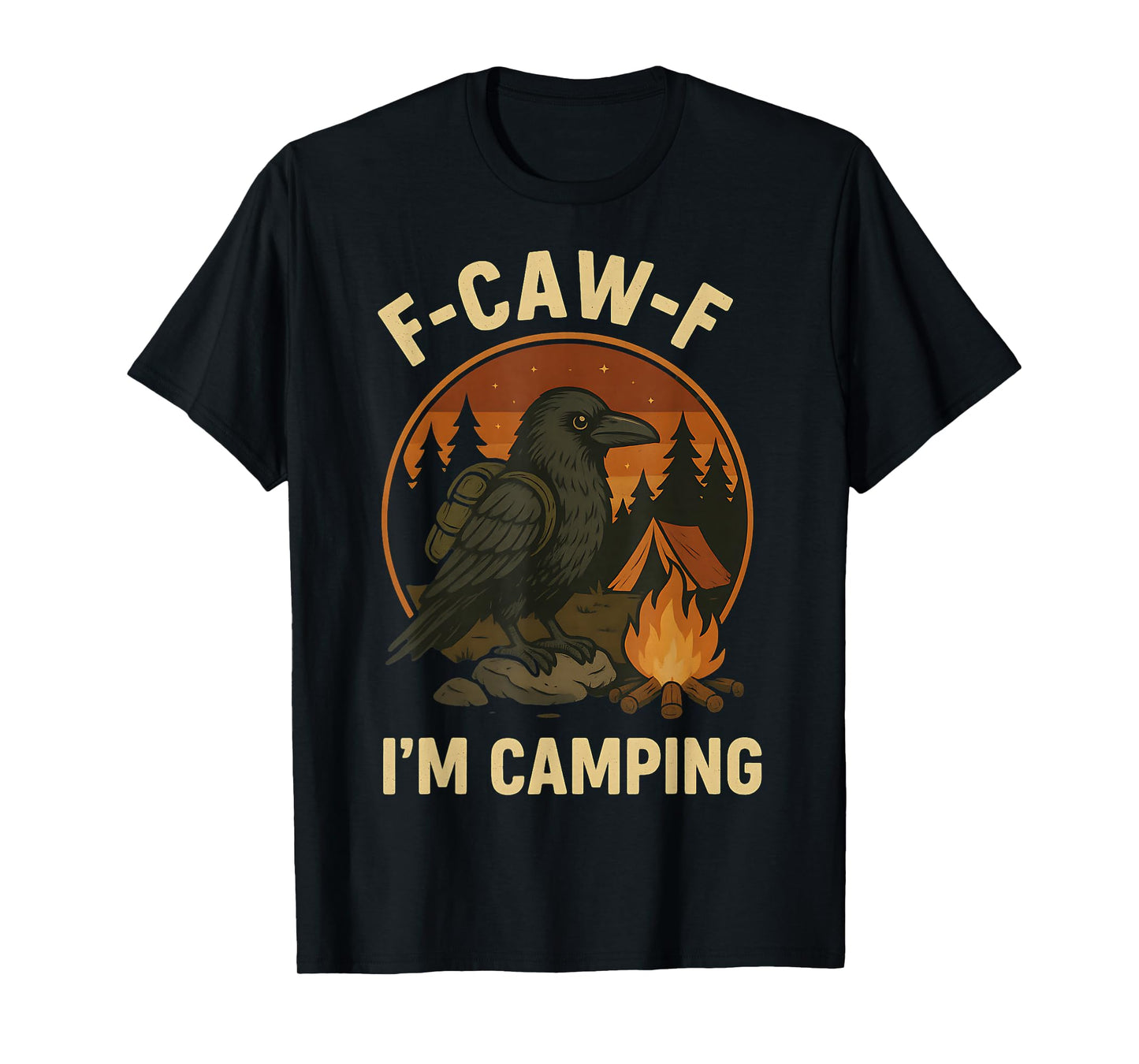 Funny Raven Camping Shirt Crow Tent Forest Bonfire T-Shirt
