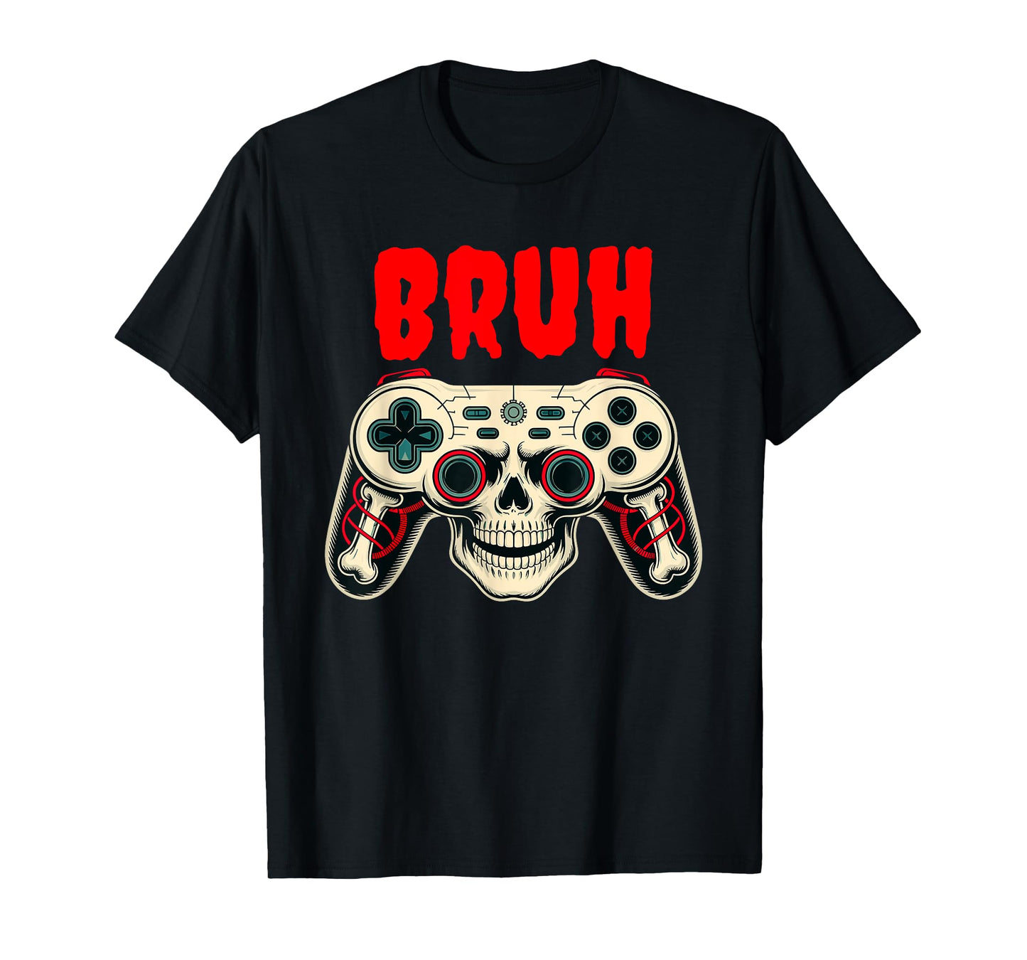 Bruh Skeleton Gamer Skull Controller Funny Spooky Halloween T-Shirt