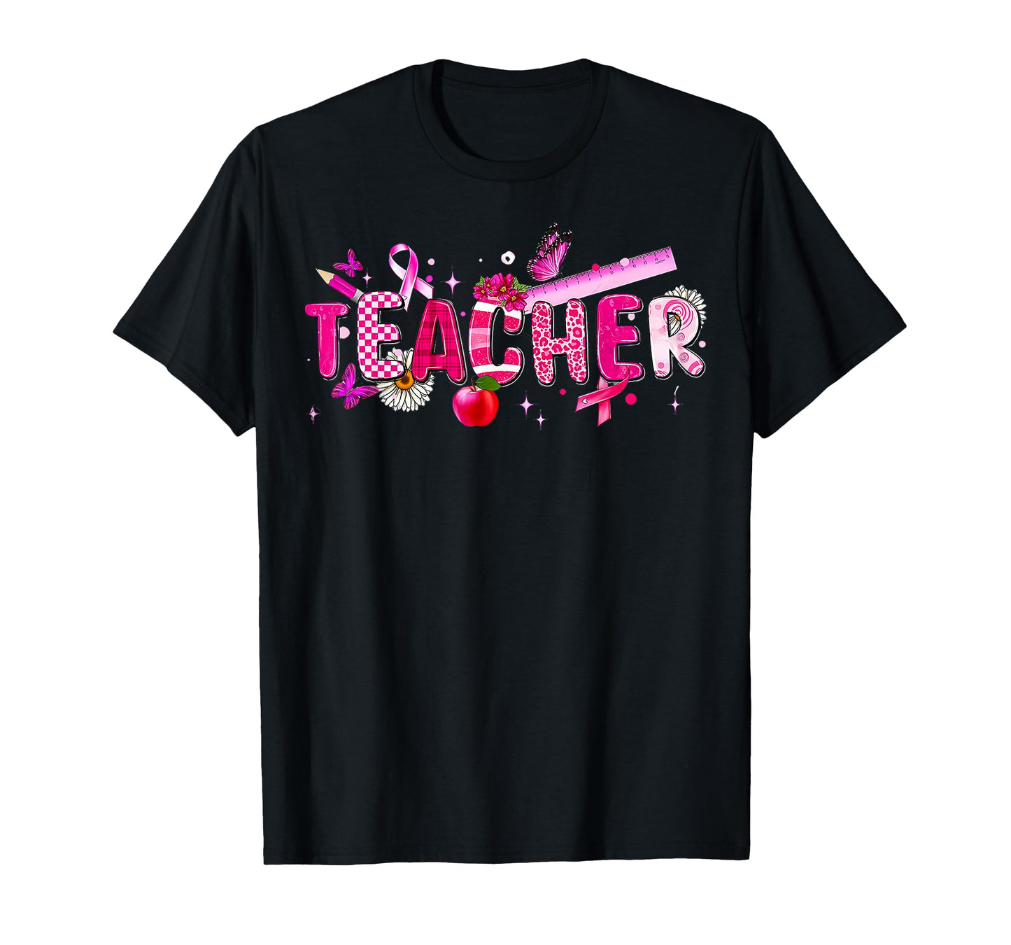 Cancer Awareness Teacher Pink Ribbon Breast Cancer Month T-Shirt