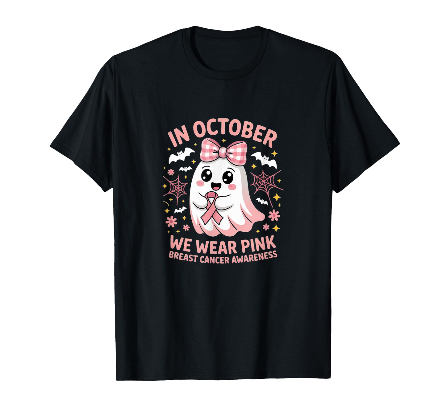 in October We Wear Pink - Witch & Ghost Halloween Cancer T-Shirt