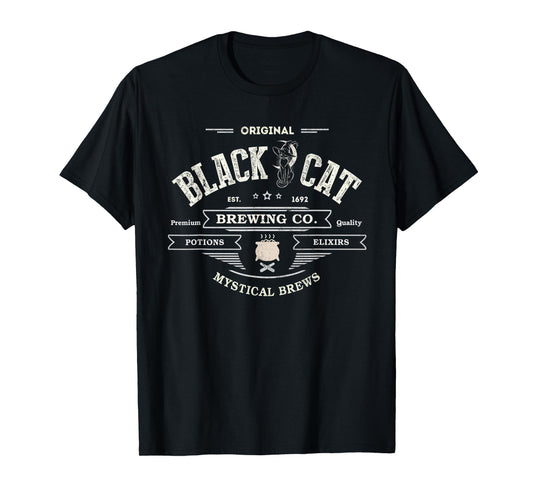 Cute Black CAT Witch Brewing CO Potions Coffee Magical Wicca T-Shirt