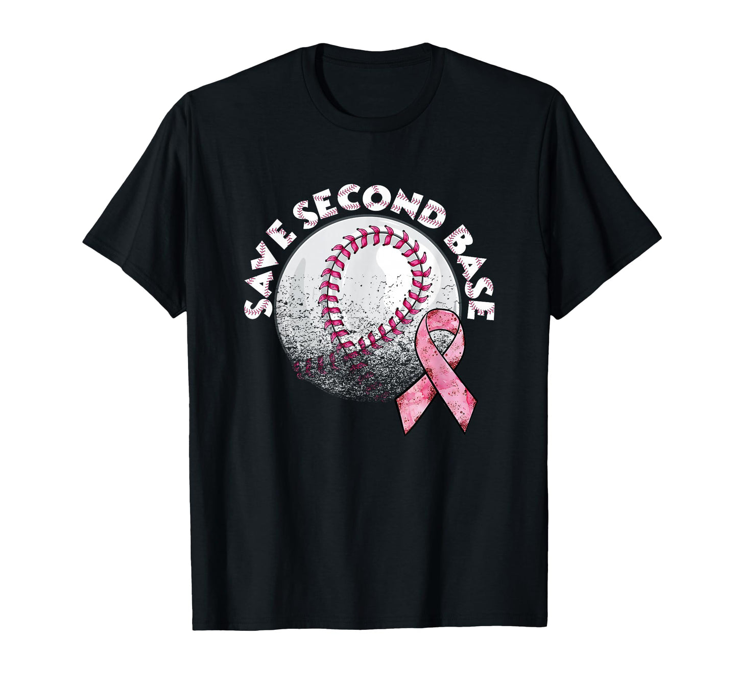 Save 2nd Base Breast Cancer Awareness Pink Ribbon Baseball T-Shirt