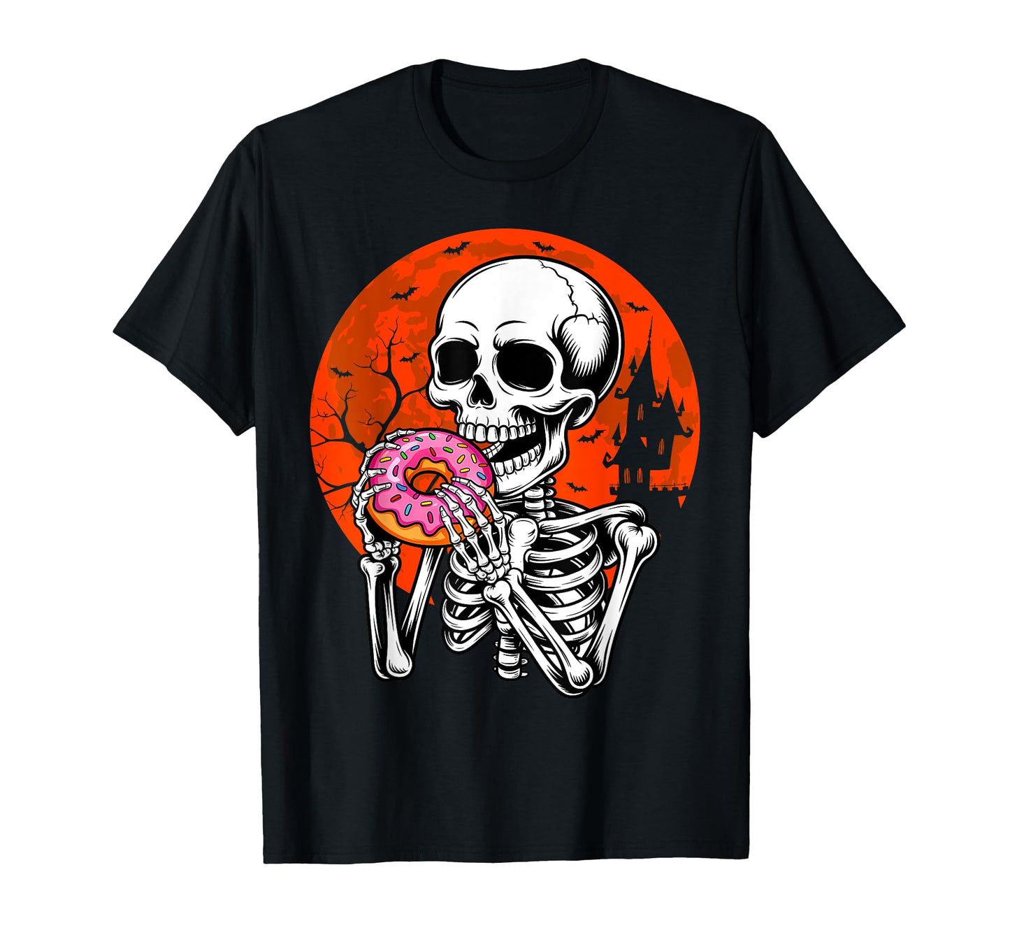 Horror Skeleton Eating Donut Halloween Costume Foodies Lover T-Shirt