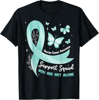 Support Squad Ovarian Cancer Awareness Teal Ribbon Butterfly T-Shirt