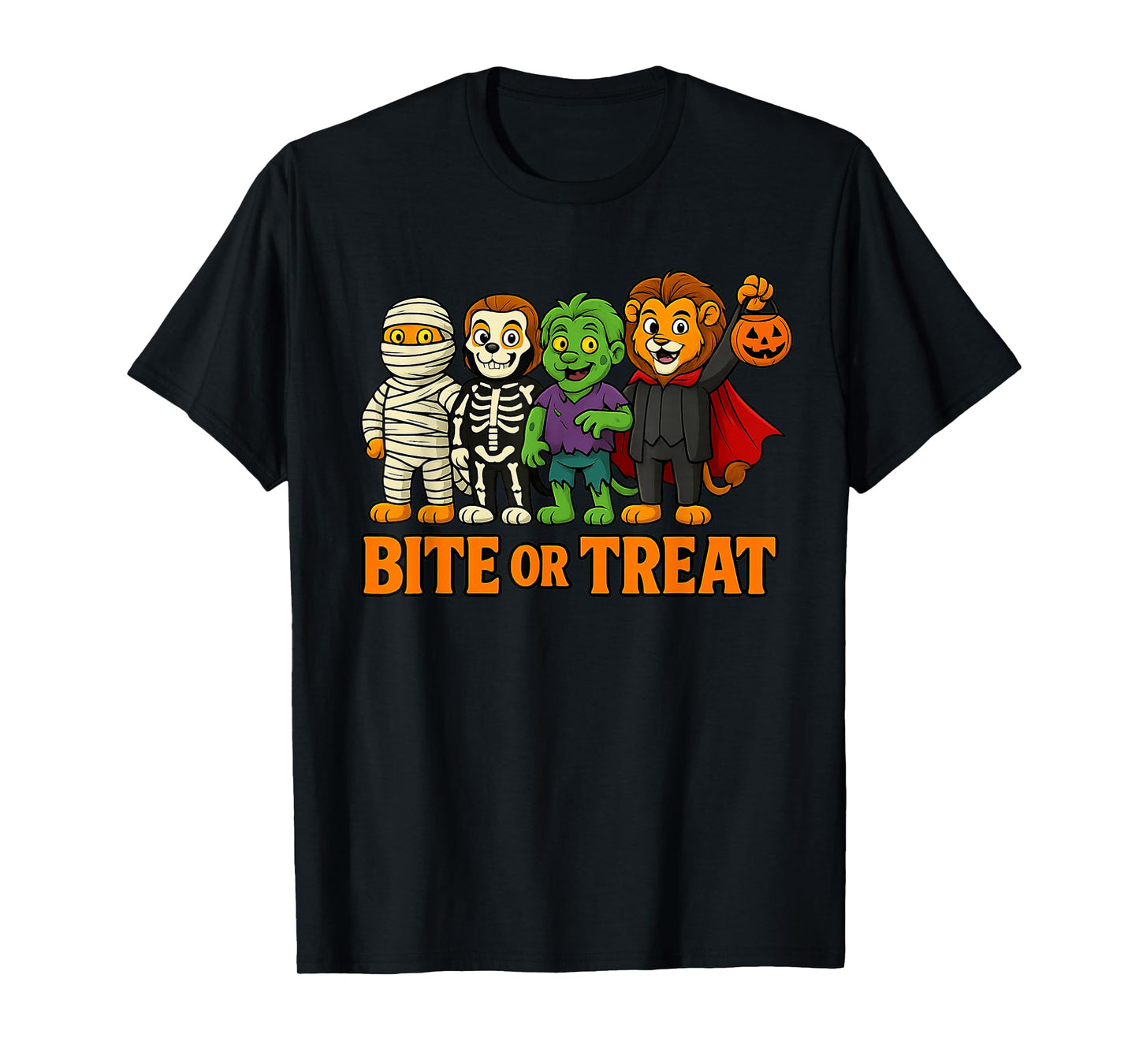 Bite Or Treat Halloween Skeleton Spooky Lion T-Shirt