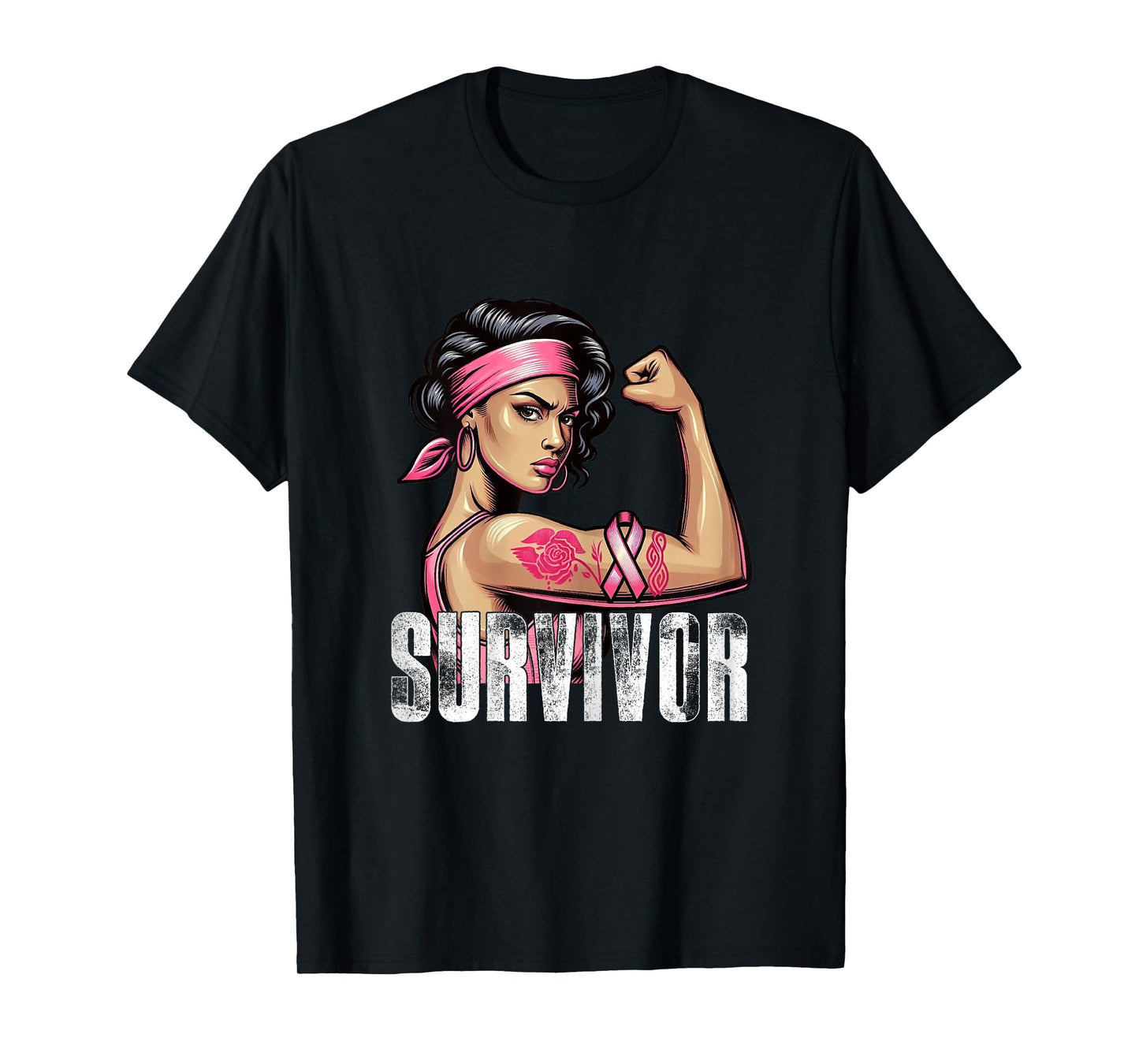 Breast Cancer Survivor Rosie Riveter Pink Awareness Women T-Shirt