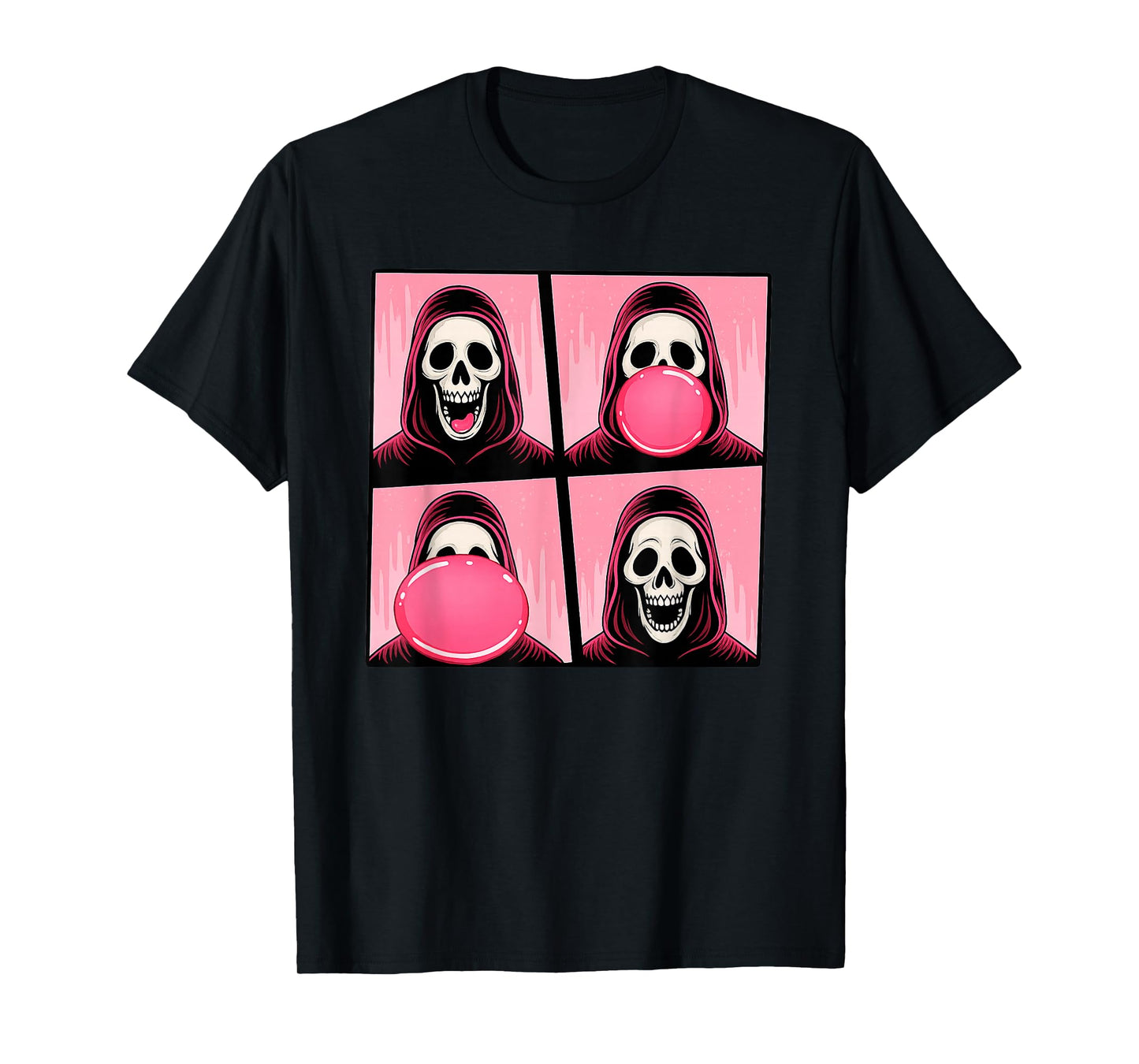 Halloween Pink October Skeleton Blowing Bubble Gum T-Shirt