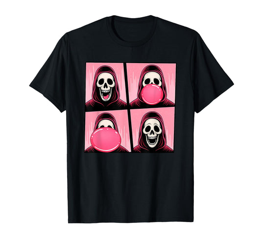 Halloween Pink October Skeleton Blowing Bubble Gum T-Shirt