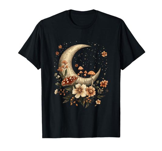 cottagecore moon mushroom moonphase floral goblincore T-Shirt