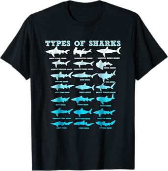 21 Shark Types Marine Biology Men Women Teens Boys Girl Gift T-Shirt