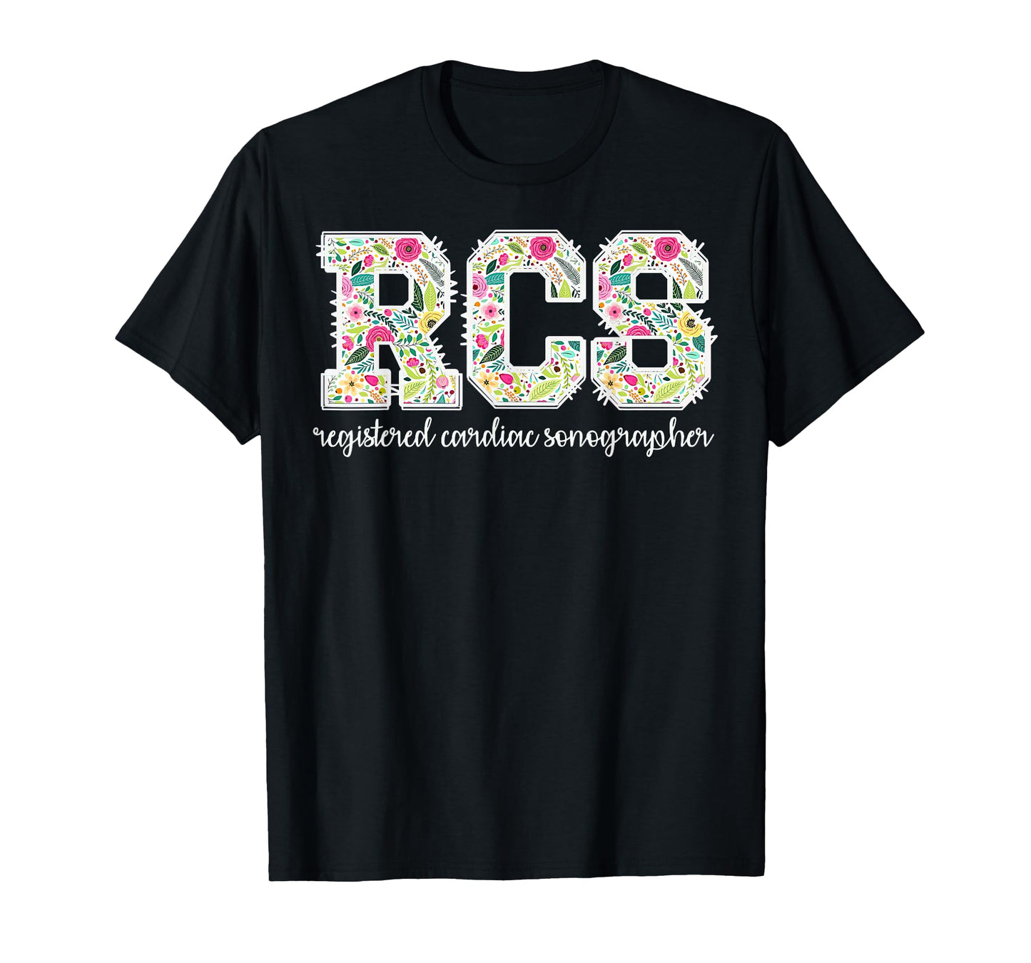 Retro Floral RCS Registered Cardiac Sonographer Sonography T-Shirt