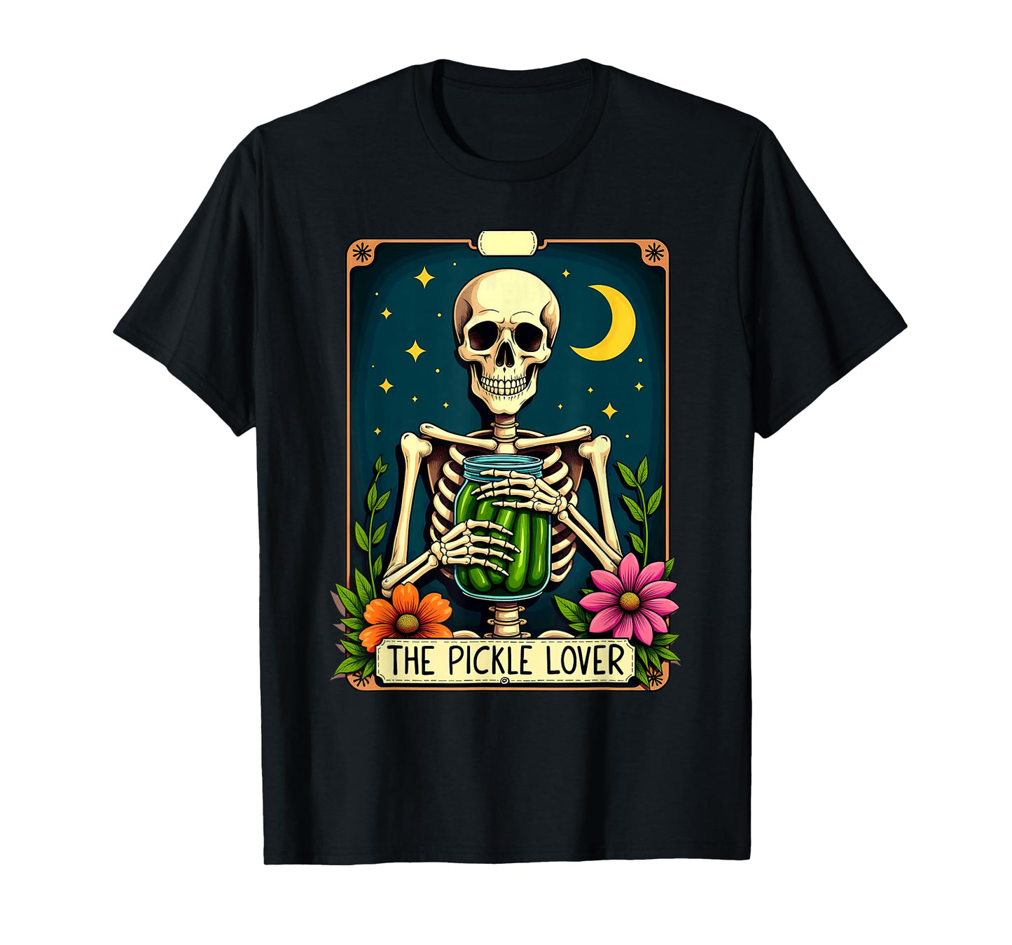 Gothic Tarot Card The Pickle Lover Skeleton Halloween T-Shirt