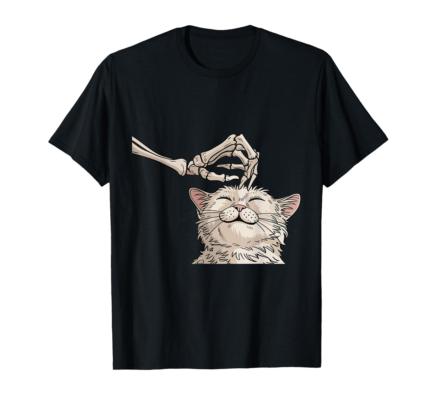 Skeleton Hand Petting Happy Cat Halloween Spooky Cute T-Shirt