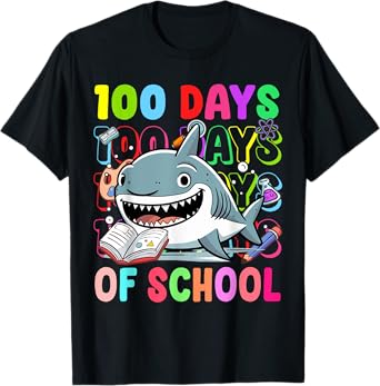 100 Days Of School Shark Lovers Boy Girl Kids T-Shirt
