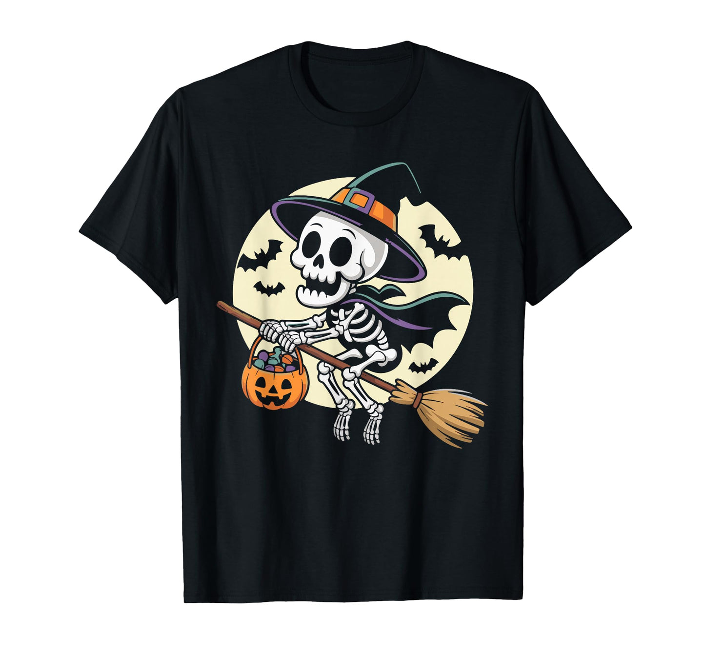 Spooky Skeleton Witch Hat Pumpkin Ghost Costume Halloween T-Shirt