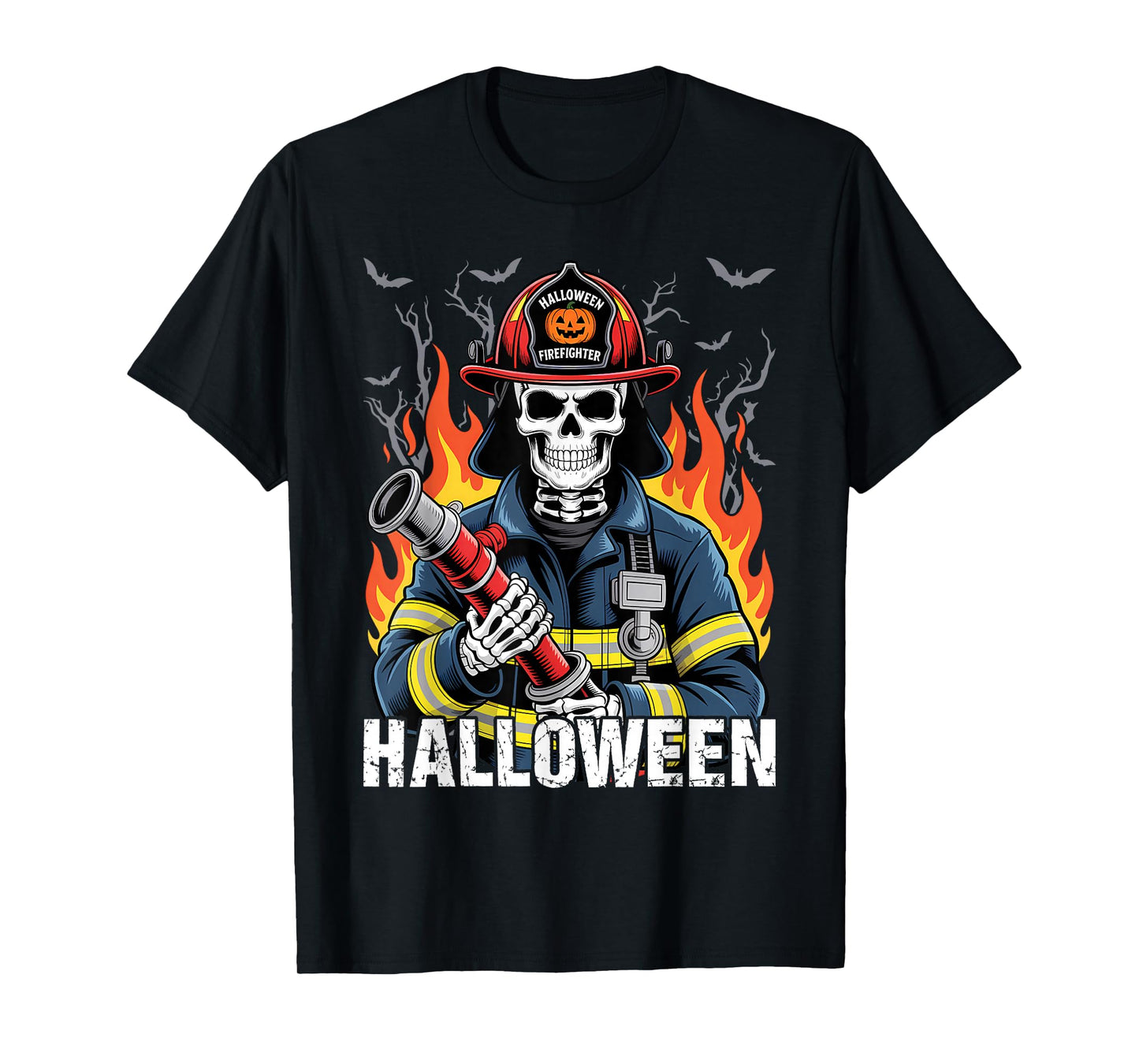 Halloween Skeleton Fireman Firefighter T-Shirt