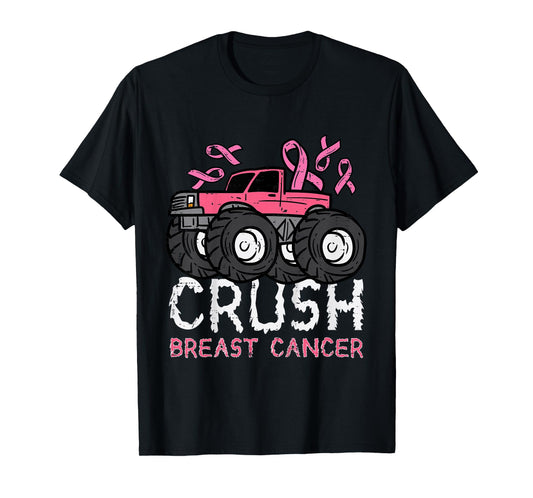 Kids Crush Breast Cancer Awareness Monster Truck Toddler Boy Kids T-Shirt