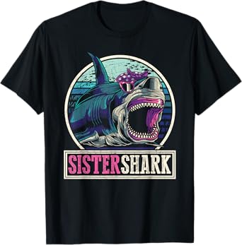 Retro Ocean Animal Family Girls Gift Predator Sister Shark T-Shirt