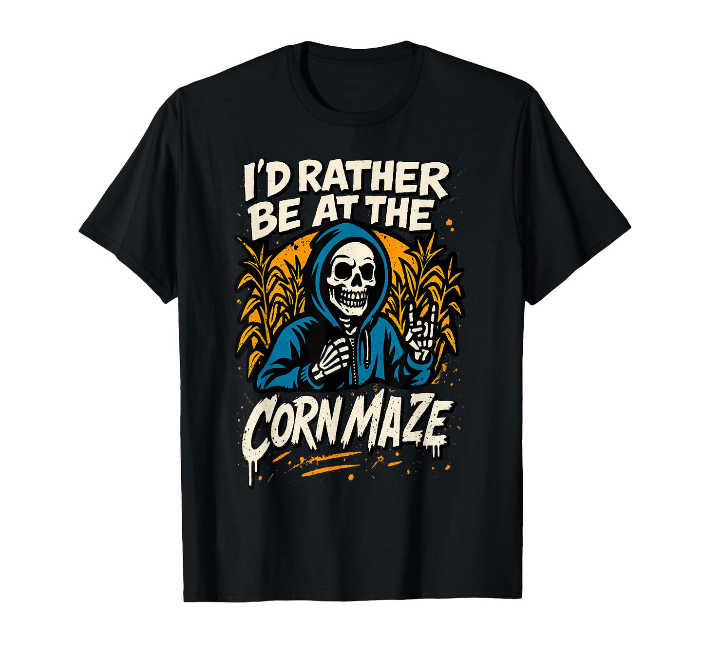 I'd Rather Be at The Corn Maze Halloween Skeleton Fall Kids T-Shirt