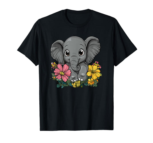 Cute Elephant Surrounded By Flowers T-Shirt