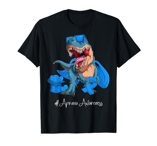 Apraxia Awareness Month Blue Ribbon Trex T-Shirt