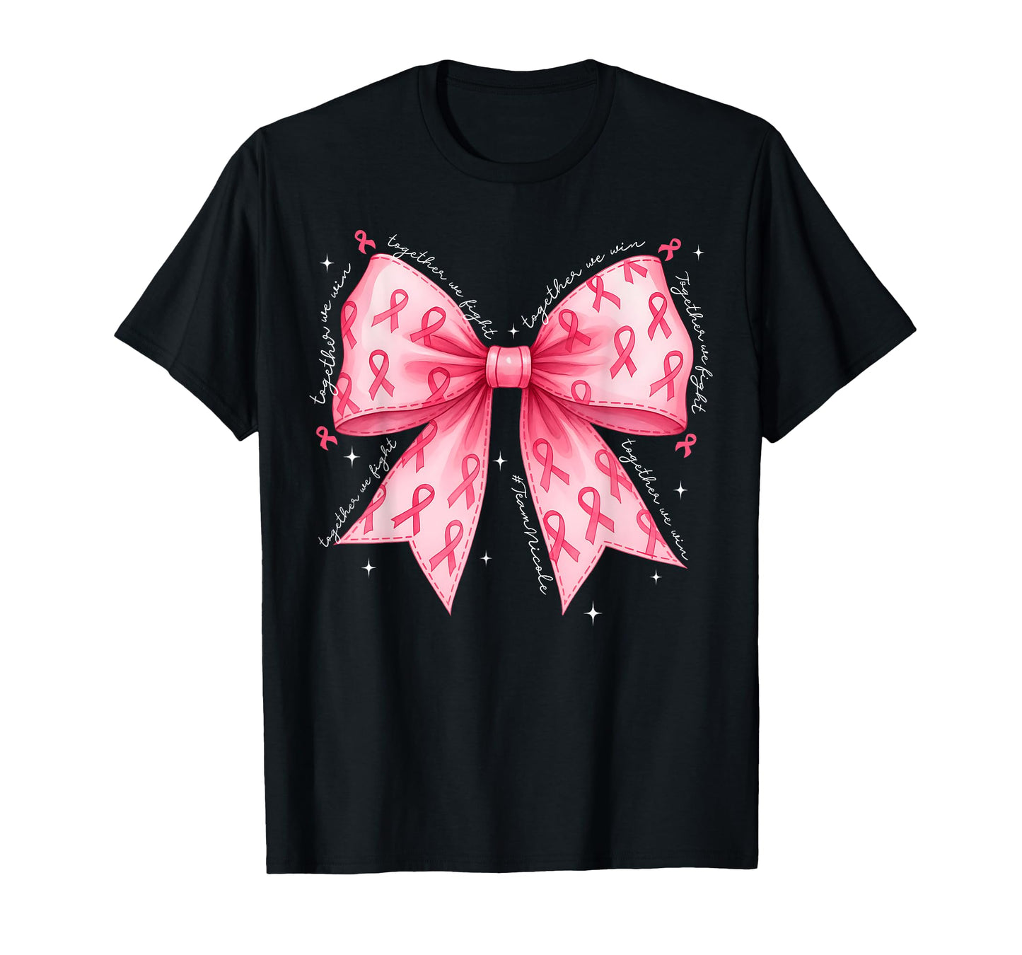 Together We Fight We Win Ribbon Bow Breast Cancer Supporter T-Shirt