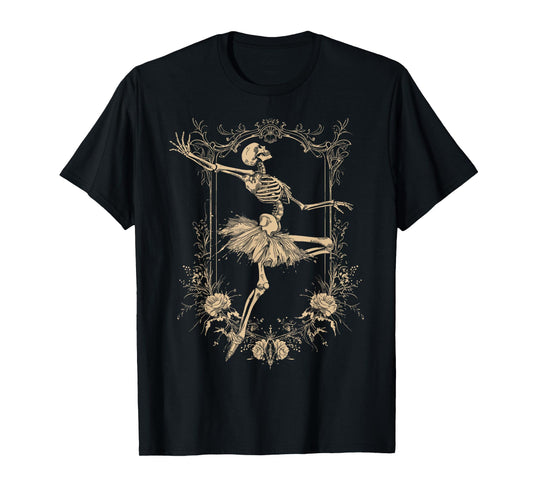 Retro Halloween Dancing Ballerina Skeleton Goth Design T-Shirt