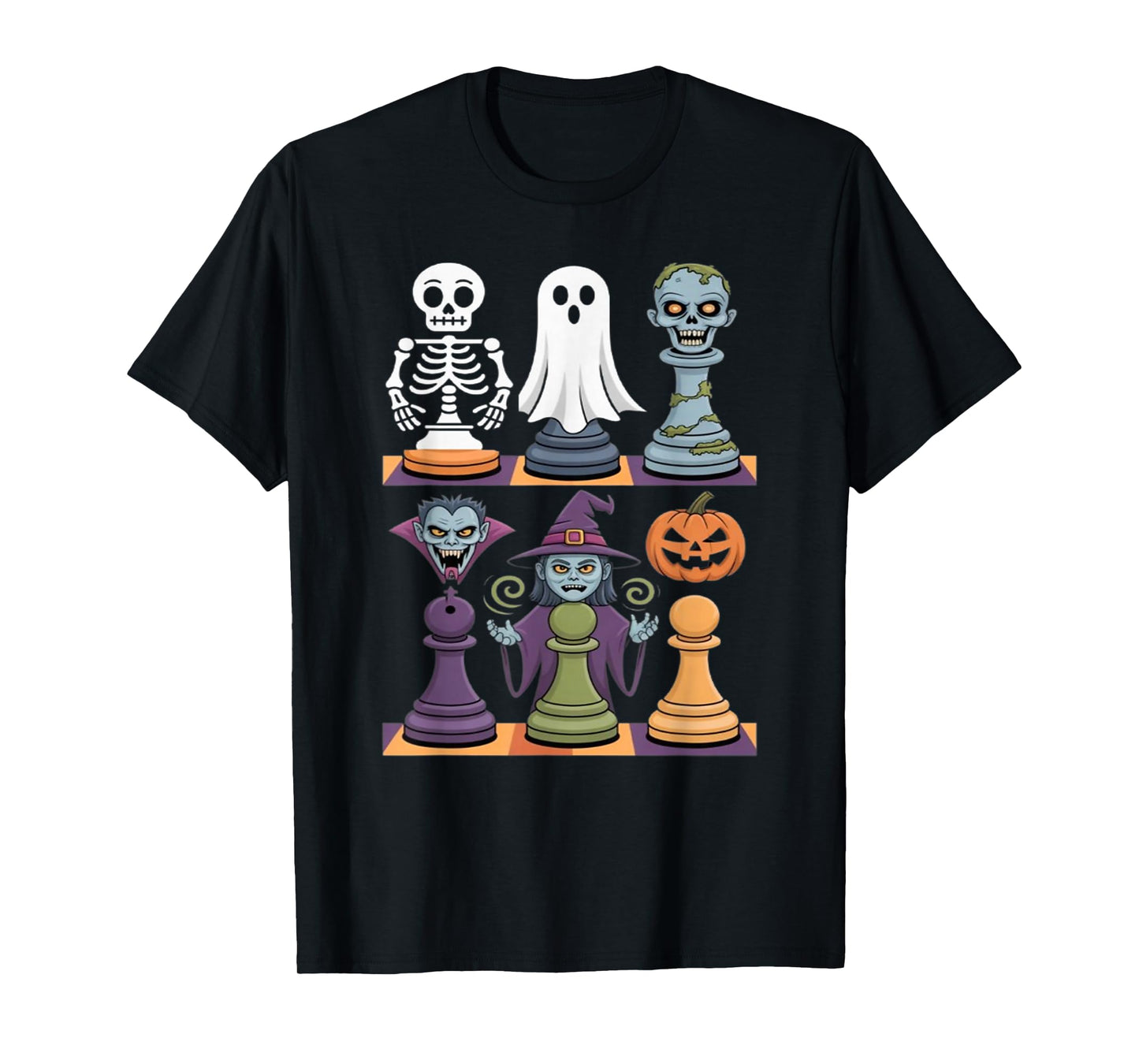 Halloween Chess Skeleton Ghost Zombie Vampire Witch Pumpkin T-Shirt