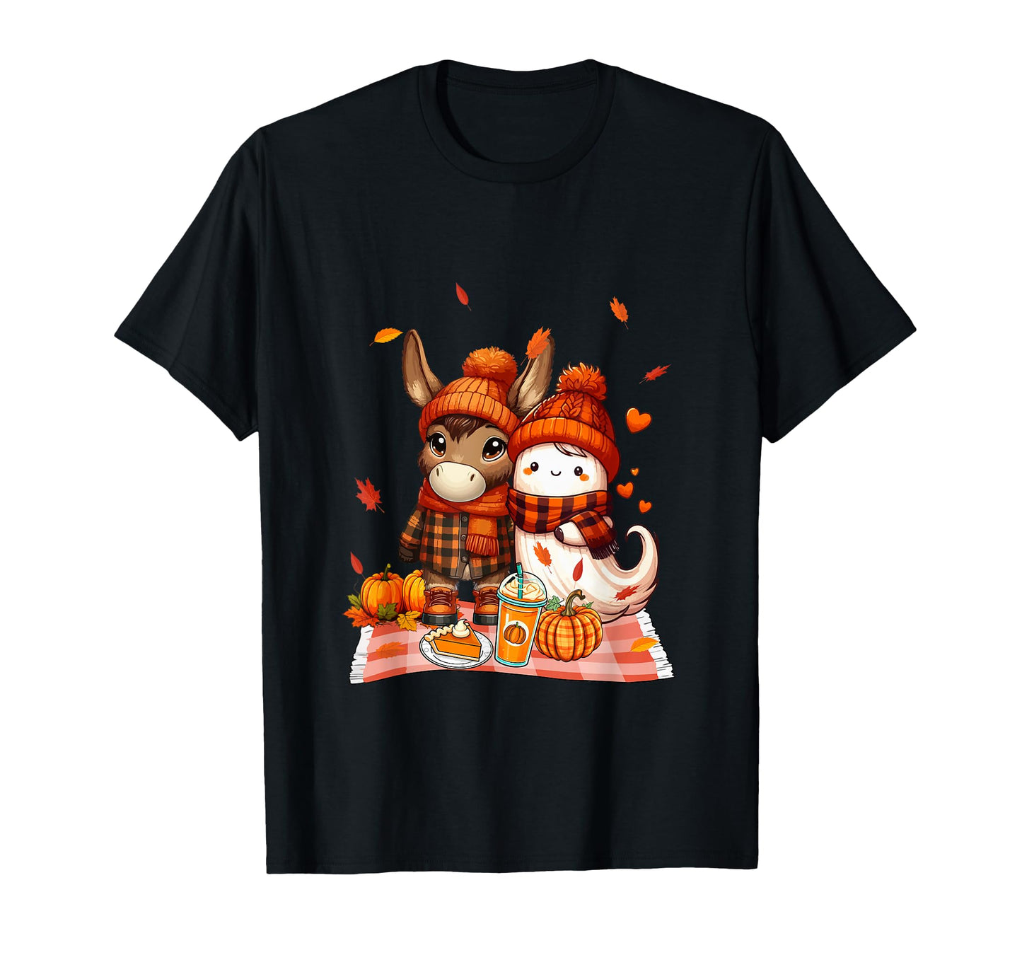 Mule with Boo Halloween Thanksgiving Fall Leaves Pumpkins T-Shirt