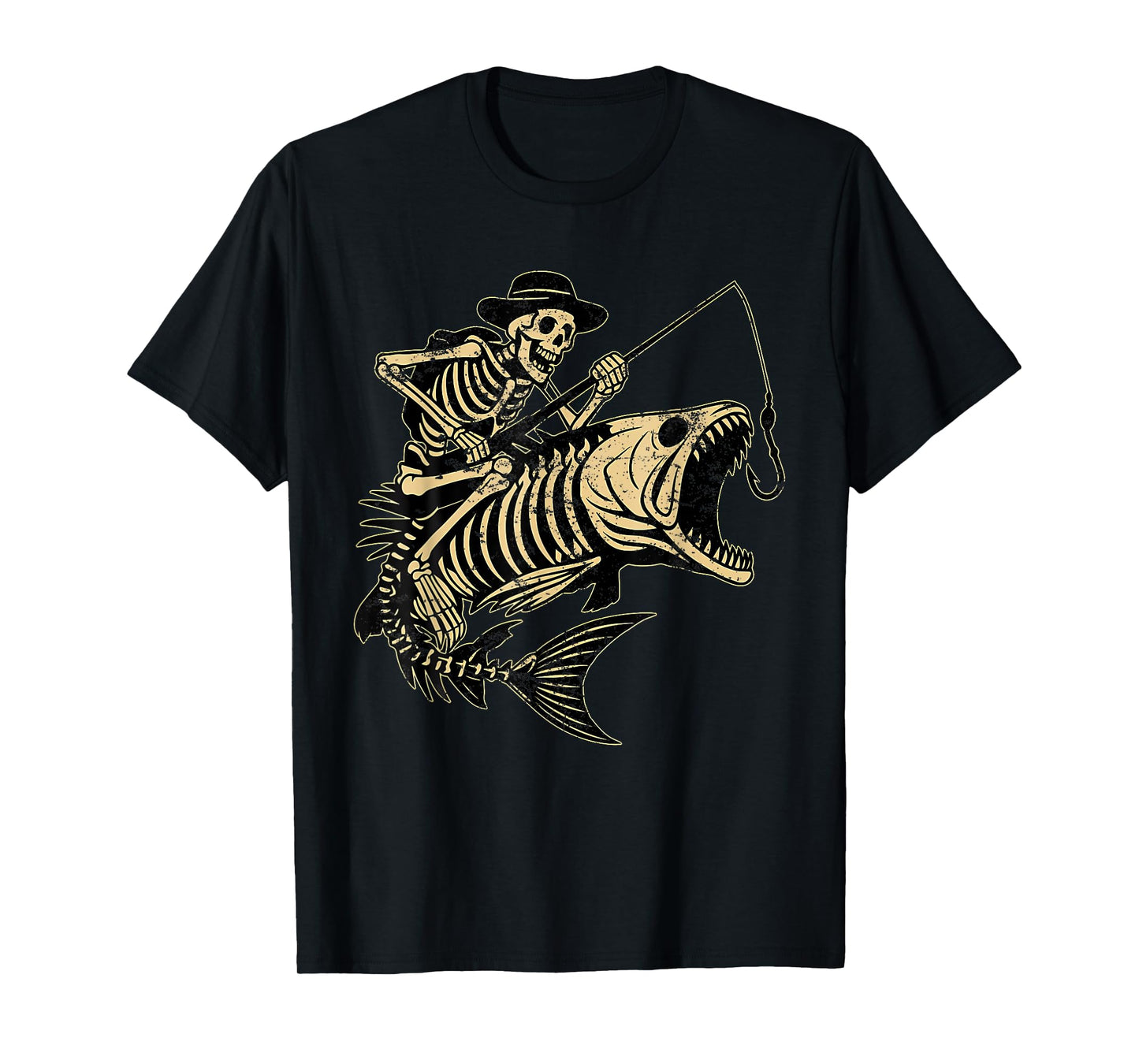 Funny Halloween Bass Fish Skull Skeleton Fishing Men Dad T-Shirt