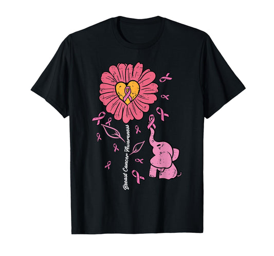 Pink Sunflower Elephant Daisy Breast Cancer Awareness Women T-Shirt