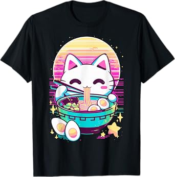 Anime Cat Eating Ramen Japanese Ramen Cat Japan T-Shirt