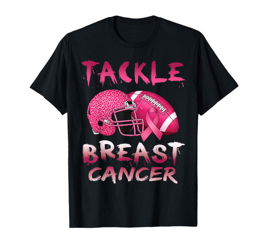 Tackle Breast Cancer Awareness American Football Leopard T-Shirt