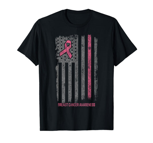 Breast Cancer Shirts American Flag Breast Cancer Awareness T-Shirt