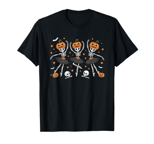 Ballet Pumpkin Skeleton Scary Men Women Boys Girl Halloween T-Shirt