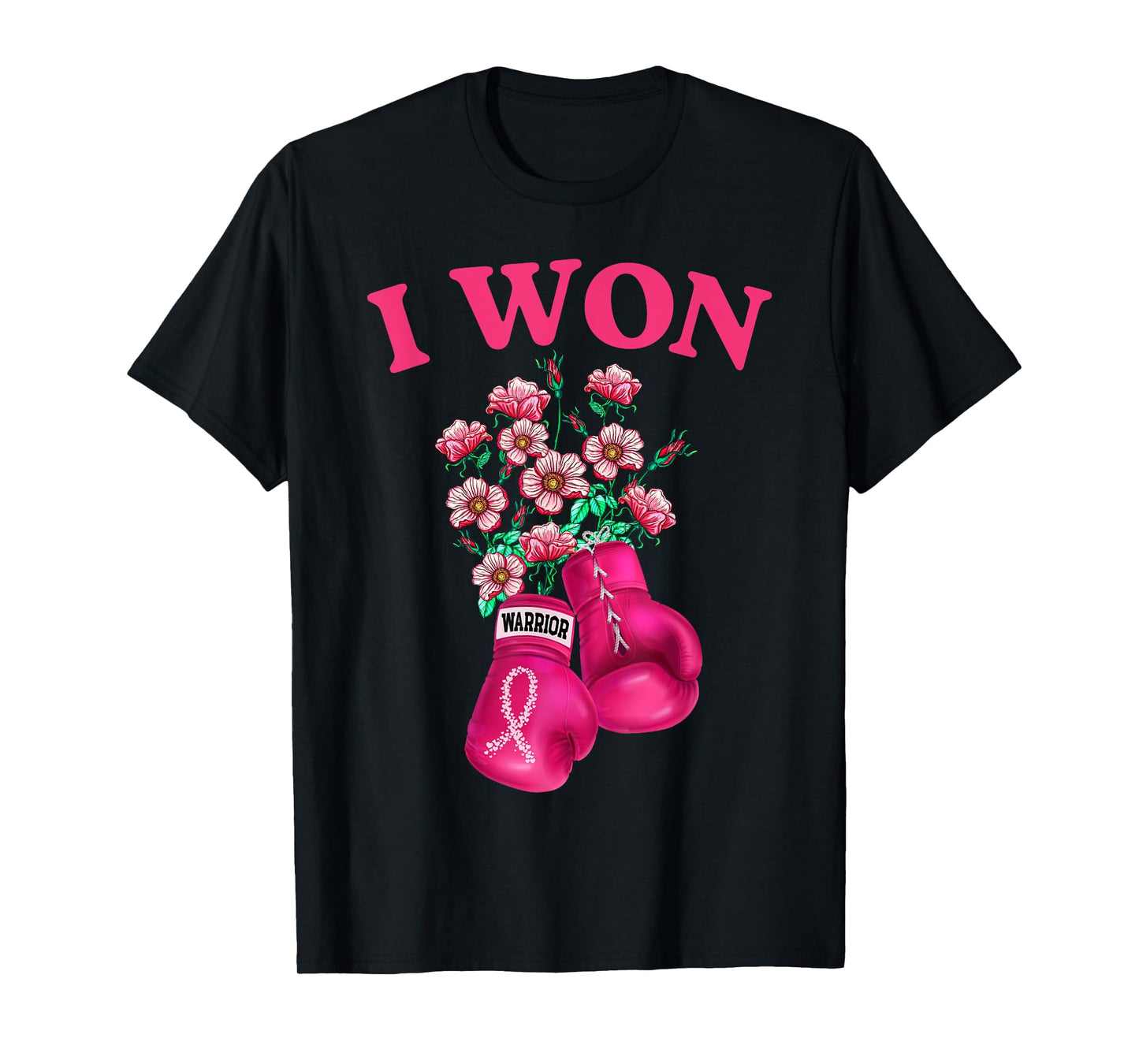 I Won Boxing Gloves Survivor Pink Ribbon Breast Cancer T-Shirt
