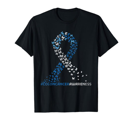 Colorectal Cancer Apparel Colon Cancer Awareness Colonoscopy Blue Ribbon Butterflies T-Shirt