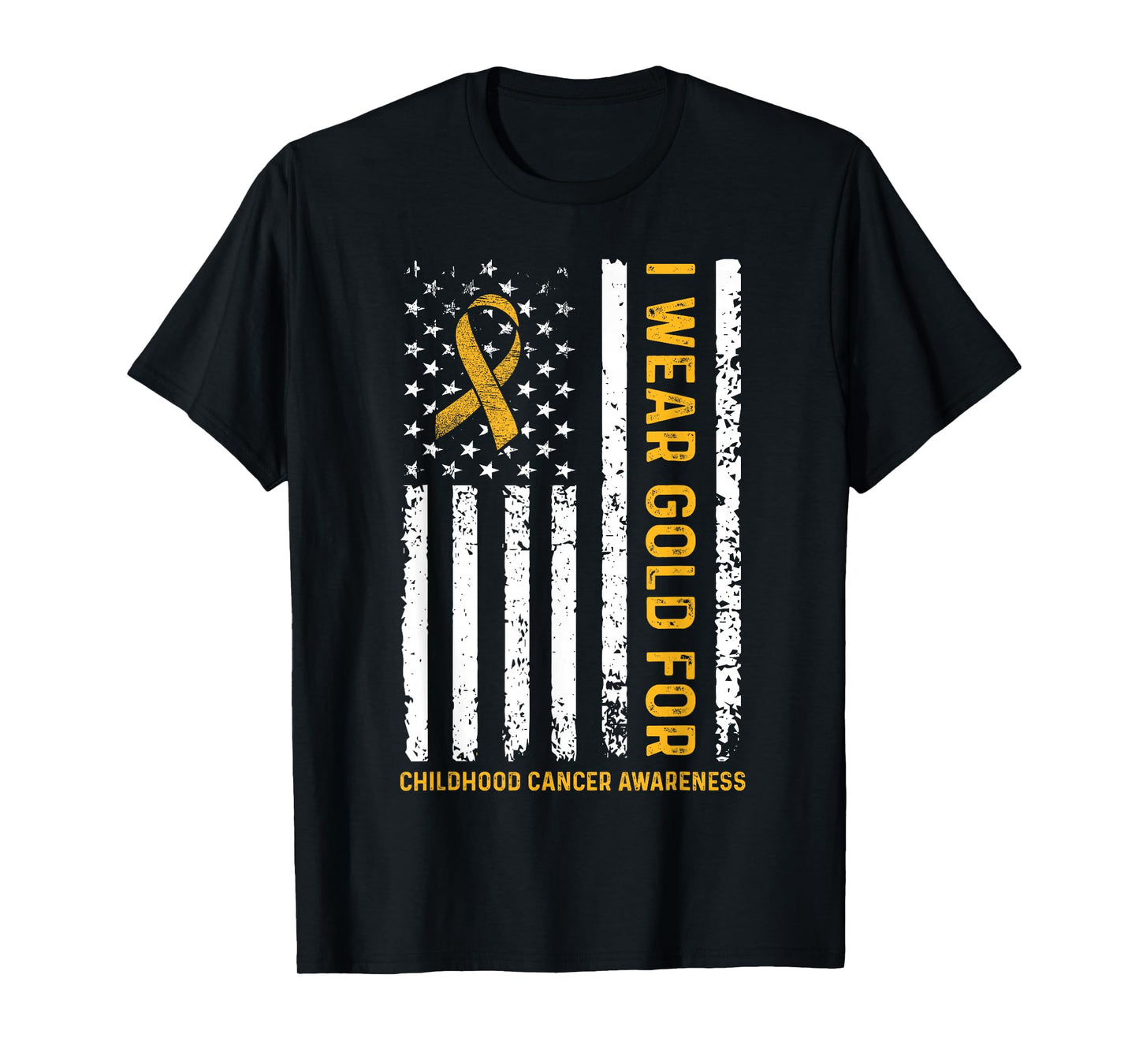 I Wear Gold for Childhood Cancer Awareness Us Flag Ribbon T-Shirt