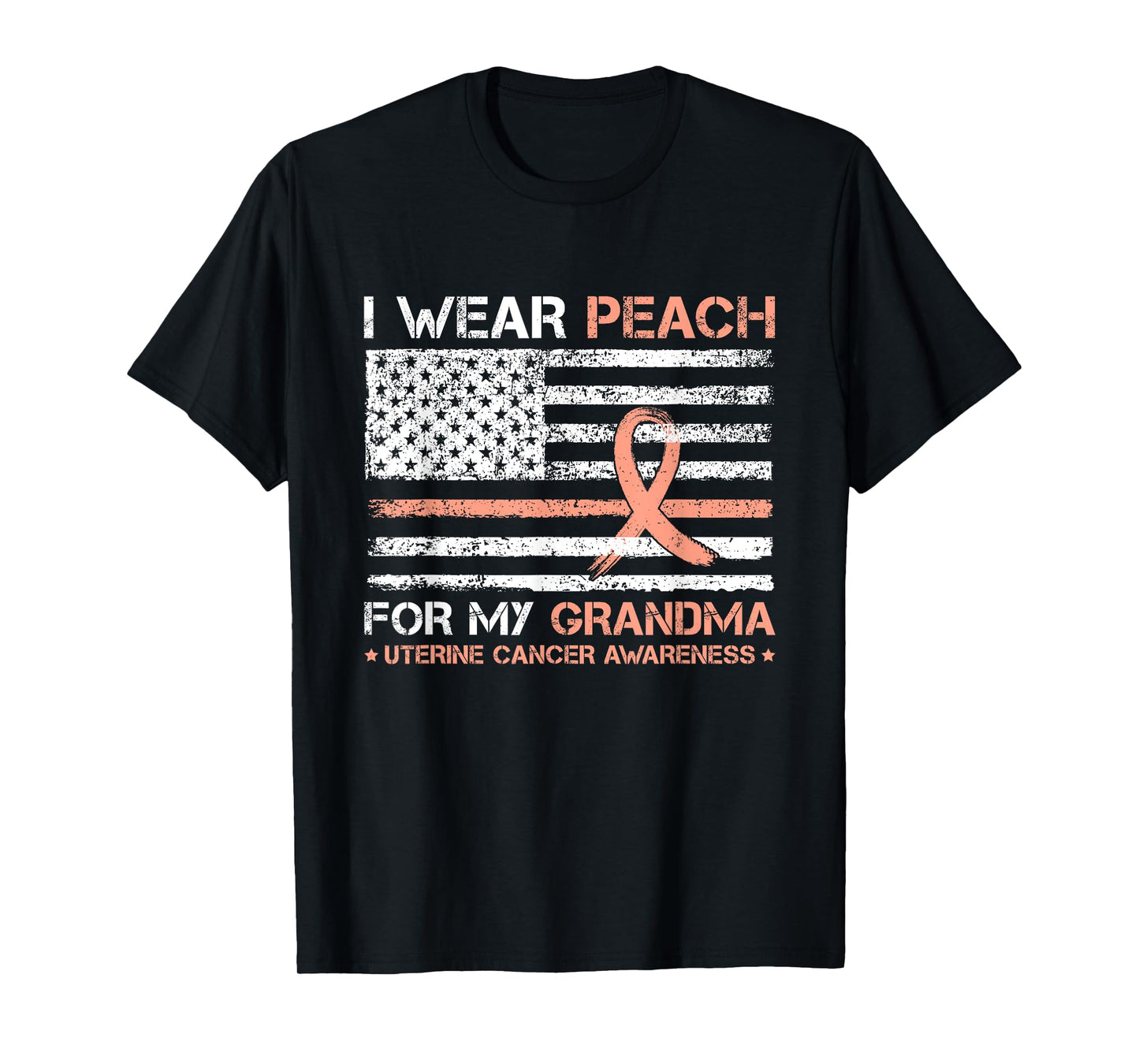I Wear Peach For My Grandma Uterine Cancer Awareness US Flag T-Shirt