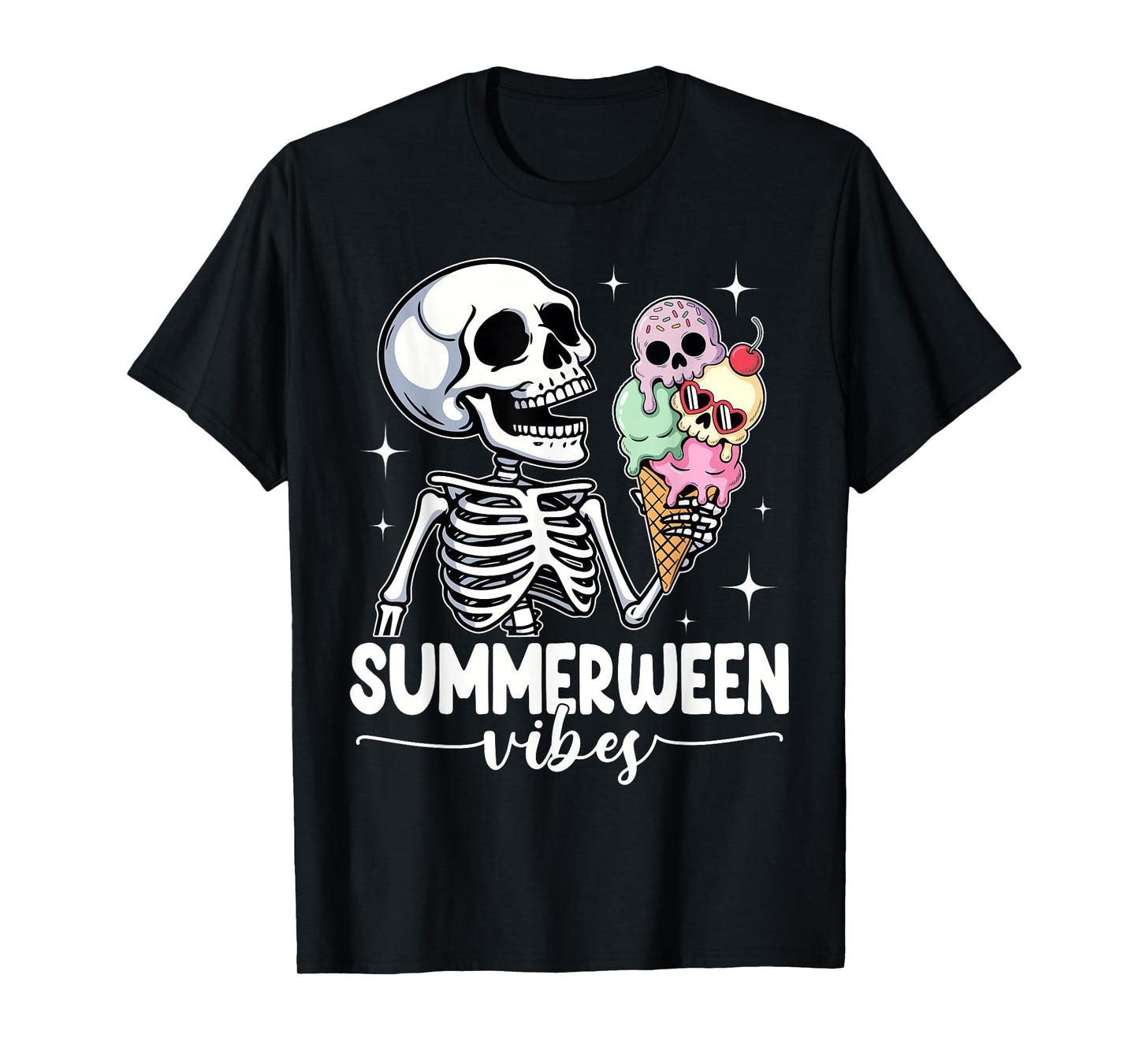 Summerween Vibes Skeleton Halloween Summer Beach Vacation T-Shirt