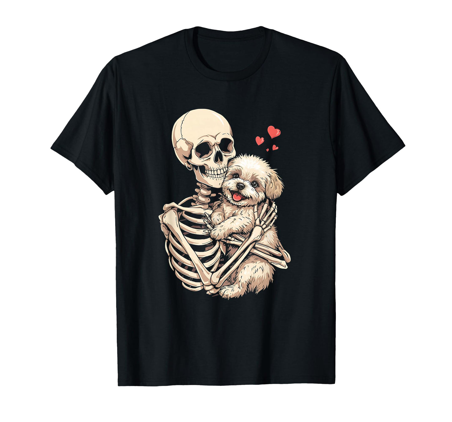 Skeleton Hugging Maltipoo Halloween Maltipoo Dog Lover T-Shirt