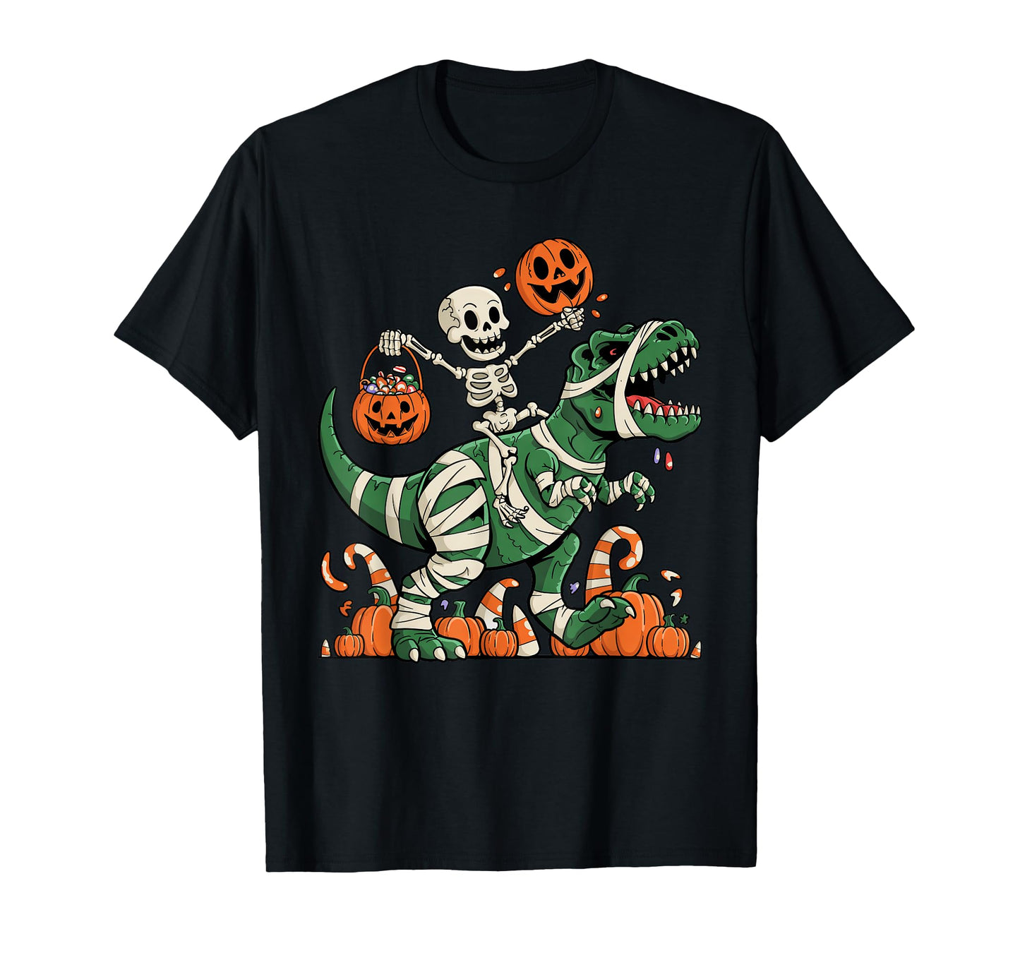 Halloween Skeleton Riding Dinosaur Trick or Treat Kids Boys T-Shirt