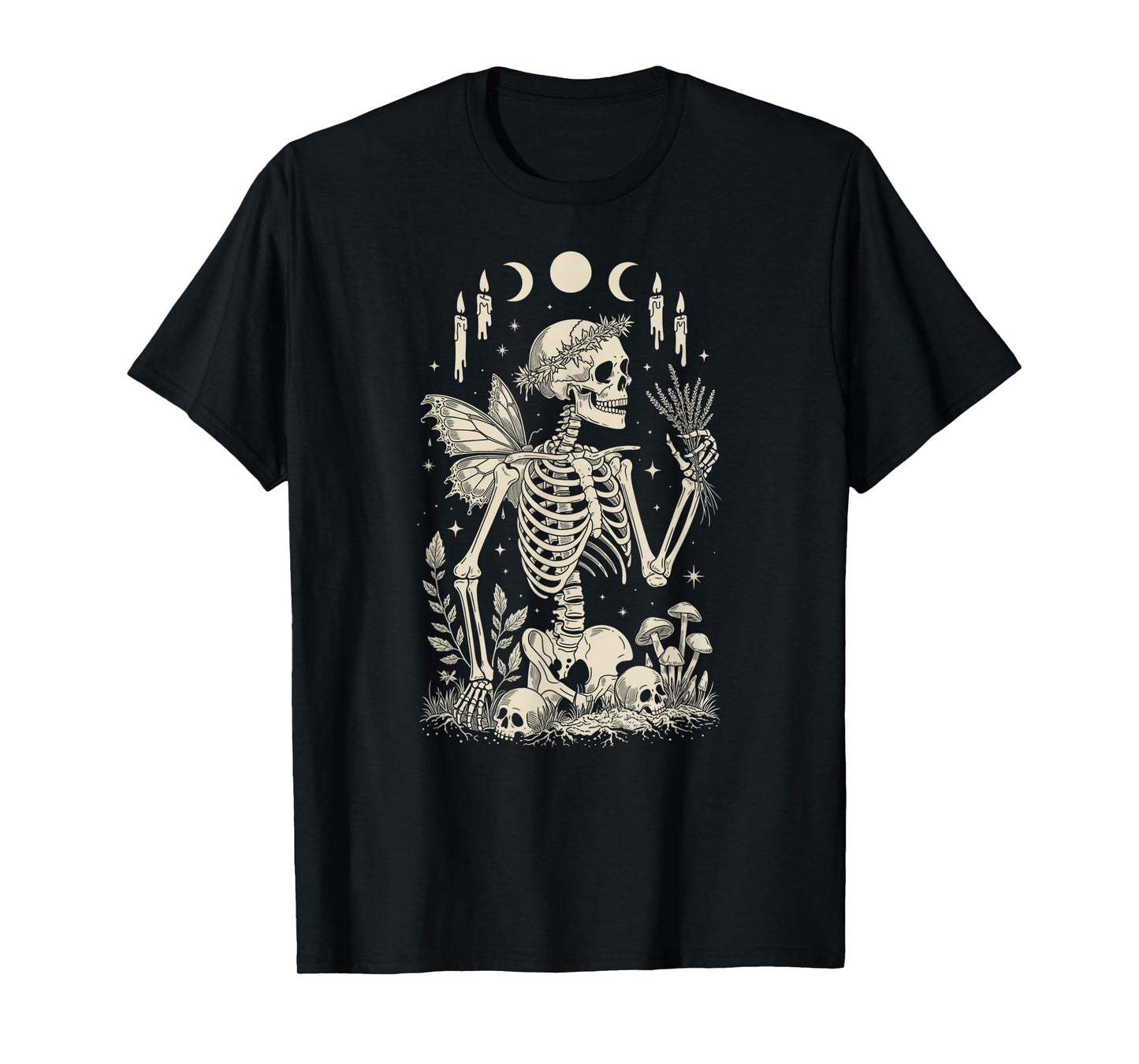 Skeleton Fairy Witchy Occult Moon Phases Mushrooms T-Shirt