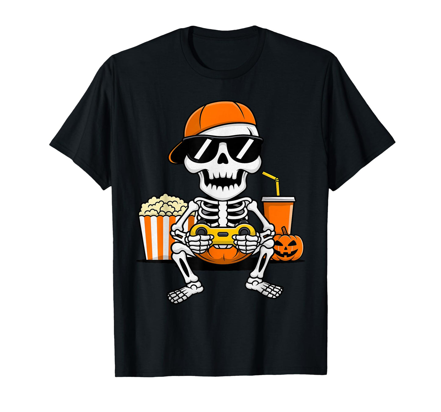 Funny Skeleton Video Game Halloween Gaming Gamer Boys Men T-Shirt