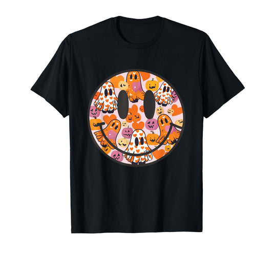 Halloween Smile Face Ghost Spooky Season Womens Girls Kids T-Shirt