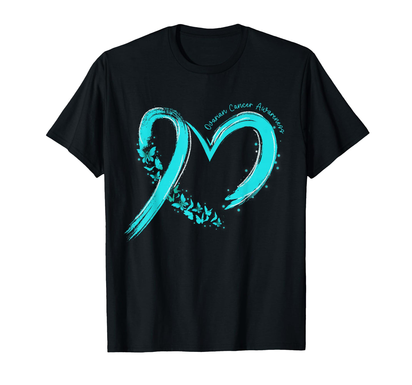 Ovarian Cancer Awareness Heart Ribbon Teal Support Womens T-Shirt